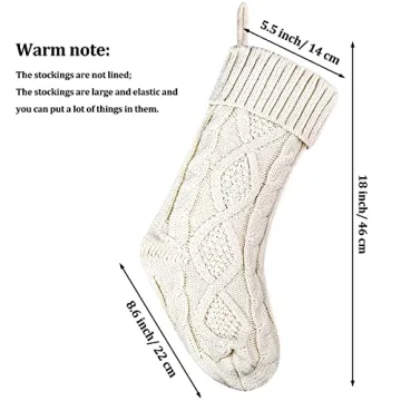 Christmas Stockings Knitted Xmas Stockings 18 Inches Double-Sided Fireplace Hanging Stockings for Family Christmas Decoration (Ivory,Khaki, 6)