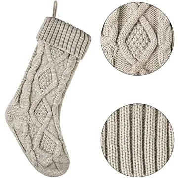 Christmas Stockings Knitted Xmas Stockings 18 Inches Double-Sided Fireplace Hanging Stockings for Family Christmas Decoration (Ivory,Khaki, 6)