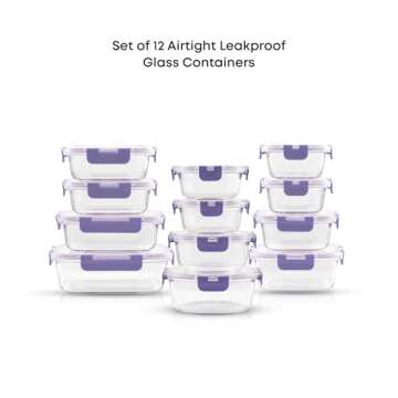 JoyJolt 24pc Borosilicate Glass Storage Containers with Lids. 12 Airtight, Freezer Safe Food Storage Containers, Pantry Kitchen Storage Containers, Glass Meal Prep Container for Lunch
