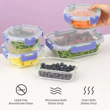 JoyJolt 24pc Borosilicate Glass Storage Containers with Lids. 12 Airtight, Freezer Safe Food Storage Containers, Pantry Kitchen Storage Containers, Glass Meal Prep Container for Lunch