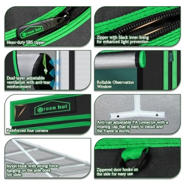 Green Hut 96x48 inch Lightproof Grow Tent for Indoor Gardening