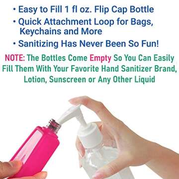 KINIA 8 Pack Empty UNICORN Kids Hand Sanitizer Travel Size Keychain Carriers, 8-1 fl oz Flip Cap Reusable Portable Empty Bottles (8-Variety Pack UNICORN)