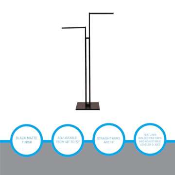 SSWBasics Black 2-Way Adjustable Clothing Rack with Straight Arms and Chrome Accents - Adjustable From 48" to 72" - Great for Retail, Restaurants, and Home Storage