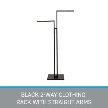 SSWBasics Black 2-Way Adjustable Clothing Rack with Straight Arms and Chrome Accents - Adjustable From 48" to 72" - Great for Retail, Restaurants, and Home Storage