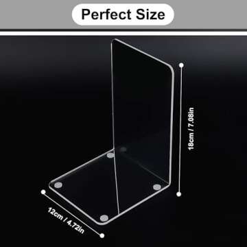 MerryNine Acrylic Book Ends 4pcs for Shelves, Clear Bookends for Shelves, Book end Organizer, Book H...