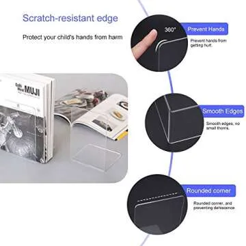 MerryNine Acrylic Book Ends 4pcs for Shelves, Clear Bookends for Shelves, Book end Organizer, Book Holder Stand Decorative, Book Stoppers for Heavy Duty Books(Plastic Acrylic_2 Pairs)