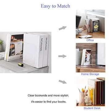 MerryNine Acrylic Book Ends 4pcs for Shelves, Clear Bookends for Shelves, Book end Organizer, Book Holder Stand Decorative, Book Stoppers for Heavy Duty Books(Plastic Acrylic_2 Pairs)