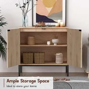 XIAO WEI Sideboard Cabinet with Natural Rattan Hand-Woven Doors, Rattan Cabinet Console Table with Storage, Cane Buffet Cabinet Rattan TV Console, for Kitchen Living Room Hallway Entryway, Natural