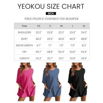 Yeokou Rompers for Women Casual Short Sleeve Oversized Athletic Workout Reversible Hot Shot Tee Romper Deep Pockets(Black-L)