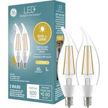 GE LED+ Dusk to Dawn LED Light Bulbs, Automatic On/Off Outdoor Security Lights, Soft White, E12 Cand...