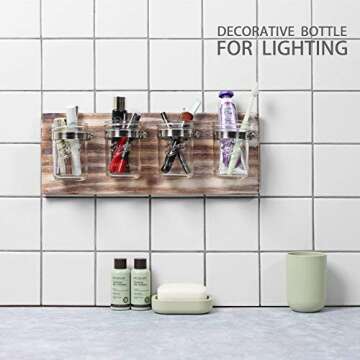Toothbrush Holders Mason Jar Farmhouse Decor - Bathroom Organizer Farmhouse kitchen Gift Ideal for Hanging On Wall Kitchen Storage light coffee
