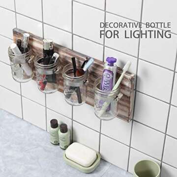 Toothbrush Holders Mason Jar Farmhouse Decor - Bathroom Organizer Farmhouse kitchen Gift Ideal for Hanging On Wall Kitchen Storage light coffee