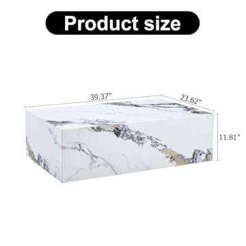 Maotifeys White Marble Coffee Table for Living Room Rectangular Faux Marble Center Table Modern Eleg...