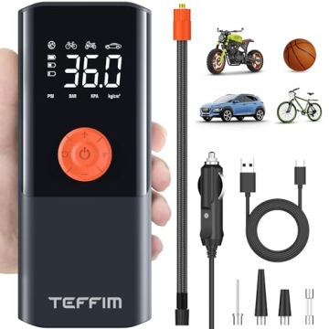 Teffim Tire Inflator Portable Air Compressor with Digital Pressure Gauge, 12V Smart Air Pump for Car...