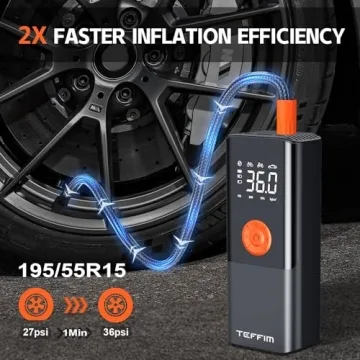 Teffim Tire Inflator with Digital Gauge & LED Light