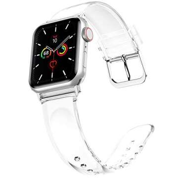 iiteeology Compatible with Apple Watch Band 46mm 45mm 44mm 42mm, Transparent Clear Soft Silicone iWatch Bands for Women Series 1-10, Clear Band + Silver Connector