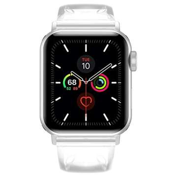 iiteeology Compatible with Apple Watch Band 46mm 45mm 44mm 42mm, Transparent Clear Soft Silicone iWatch Bands for Women Series 1-10, Clear Band + Silver Connector