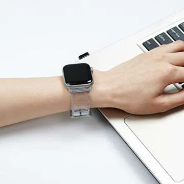 iiteeology Compatible with Apple Watch Band 46mm 45mm 44mm 42mm, Transparent Clear Soft Silicone iWatch Bands for Women Series 1-10, Clear Band + Silver Connector