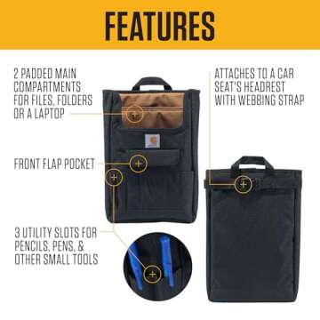 Carhartt Front Seat Car Organizer, Passenger Seat Storage & Organization for Books, Files, Folders, ...