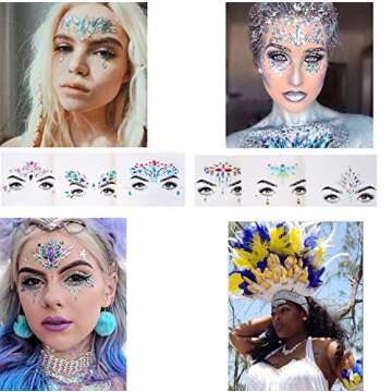 Face Jewels Gems Tattoo Stickers, Wotwre Rhinestone Eyes Body Tattoos Stick On Glitter for Festival Party, 6 Sets (Temporary Tattoo)