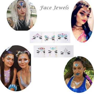Face Jewels Gems Tattoo Stickers, Wotwre Rhinestone Eyes Body Tattoos Stick On Glitter for Festival Party, 6 Sets (Temporary Tattoo)