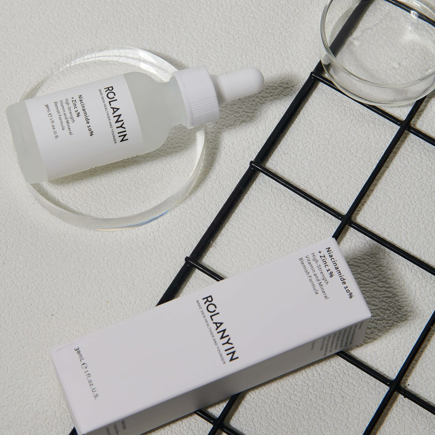 ROLANYIN Niacinamide 10% + Zinc 1% Serum for Oil Control and Acne Treatment AND ROLANYIN Hyaluronic Acid 2% + B5 30ml Hydration Support Formula with Ultra-Pure Vegan Hyaluronic Acid and Vitamin B5