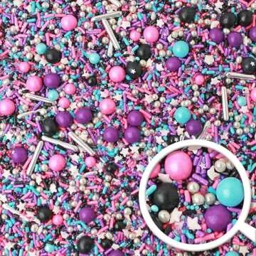 Milky Way Sprinkles Mix| Sprinkles Made In USA By Sprinkle Pop| Pink Black Blue Purple Sprinkles With Silver Dragees| Space Galaxy Stars Sprinkles For Decorating Cakes Cookie Cupcakes Ice Cream, 2oz