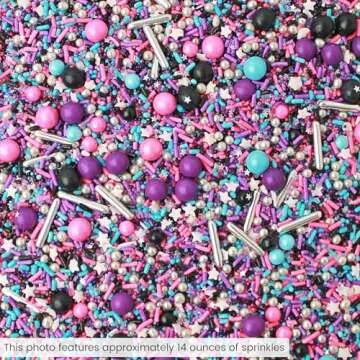 Milky Way Sprinkles Mix| Sprinkles Made In USA By Sprinkle Pop| Pink Black Blue Purple Sprinkles With Silver Dragees| Space Galaxy Stars Sprinkles For Decorating Cakes Cookie Cupcakes Ice Cream, 2oz