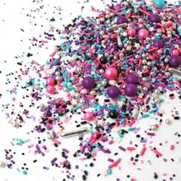 Milky Way Sprinkles Mix| Sprinkles Made In USA By Sprinkle Pop| Pink Black Blue Purple Sprinkles With Silver Dragees| Space Galaxy Stars Sprinkles For Decorating Cakes Cookie Cupcakes Ice Cream, 2oz
