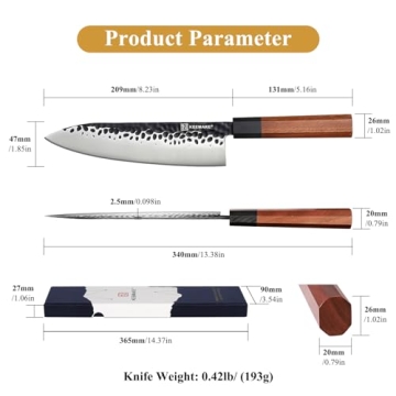 KEEMAKE Japanese 8 Inch Chef Knife 440C Stainless Steel Rosewood Handle