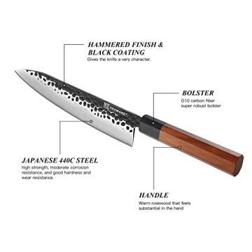 KEEMAKE Japanese 8 Inch Chef Knife 440C Stainless Steel Rosewood Handle