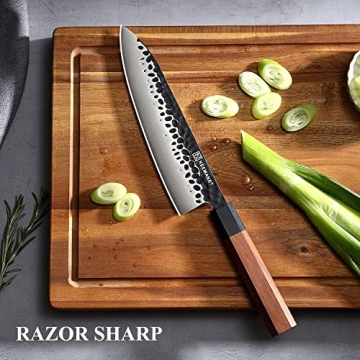 KEEMAKE Japanese 8 Inch Chef Knife 440C Stainless Steel Rosewood Handle