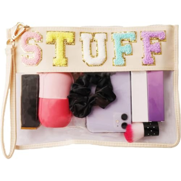 HANAMO Chenille Letter Clear Cosmetic Bag for Women