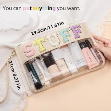 HANAMO Chenille Letter Clear Cosmetic Bag for Women