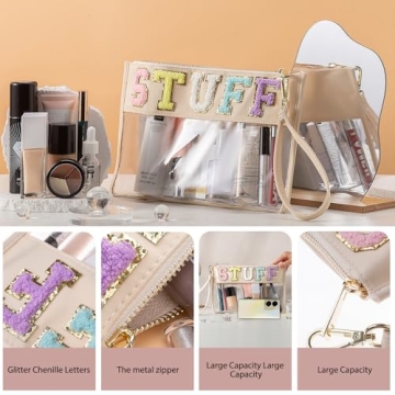 HANAMO Chenille Letter Clear Cosmetic Bag for Women