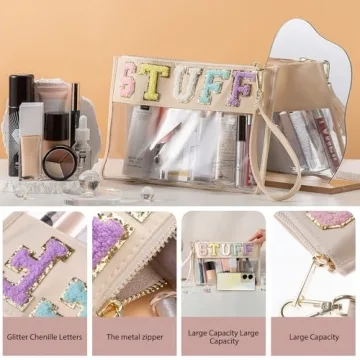 HANAMO Chenille Letter Clear Cosmetic Bag for Women