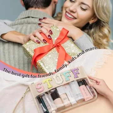 HANAMO Chenille Letter Clear Cosmetic Bag for Women