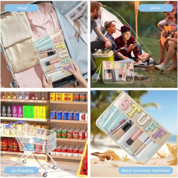 HANAMO Chenille Letter Clear Cosmetic Bag for Women