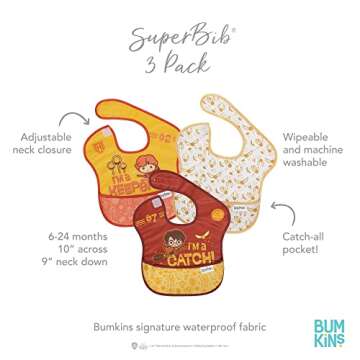 Bumkins Bibs for Girl or Boy, SuperBib Baby and Toddler for 6-24 Months, Essential Must Have for Eating, Feeding, Baby Led Weaning, Mess Saving Waterproof Soft Fabric, 3-pk Harry Potter Quidditch