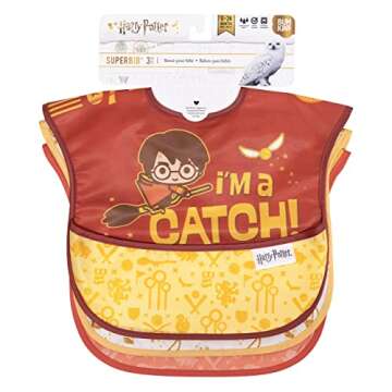 Bumkins Bibs for Girl or Boy, SuperBib Baby and Toddler for 6-24 Months, Essential Must Have for Eating, Feeding, Baby Led Weaning, Mess Saving Waterproof Soft Fabric, 3-pk Harry Potter Quidditch