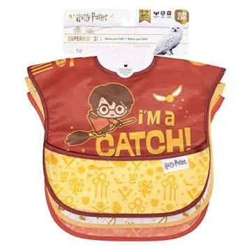 Bumkins Bibs for Girl or Boy, SuperBib Baby and Toddler for 6-24 Months, Essential Must Have for Eating, Feeding, Baby Led Weaning, Mess Saving Waterproof Soft Fabric, 3-pk Harry Potter Quidditch