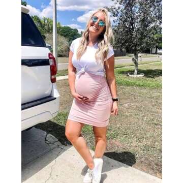 Peauty Maternity Dress Maternity Dress Summer Maternity Dress for Photoshoot Maternity Dress for Baby Shower Summer Maternity Clothes Summer (Dusty Pink S)