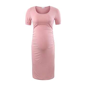 Peauty Maternity Dress Maternity Dress Summer Maternity Dress for Photoshoot Maternity Dress for Baby Shower Summer Maternity Clothes Summer (Dusty Pink S)