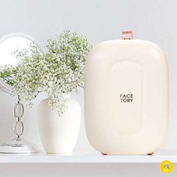 FACETORY Vanilla Skincare Fridge- Ice Cream Series- 5 Liters with LED Light, Temperature Display, Silent Mode for Dorm Room, Bedroom, Office