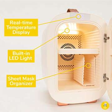 FACETORY Vanilla Skincare Fridge- Ice Cream Series- 5 Liters with LED Light, Temperature Display, Silent Mode for Dorm Room, Bedroom, Office