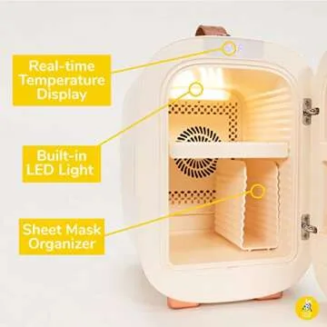 FACETORY Vanilla Skincare Fridge- Ice Cream Series- 5 Liters with LED Light, Temperature Display, Silent Mode for Dorm Room, Bedroom, Office