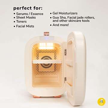 FACETORY Vanilla Skincare Fridge- Ice Cream Series- 5 Liters with LED Light, Temperature Display, Silent Mode for Dorm Room, Bedroom, Office
