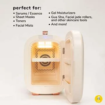 FACETORY Vanilla Skincare Fridge- Ice Cream Series- 5 Liters with LED Light, Temperature Display, Silent Mode for Dorm Room, Bedroom, Office