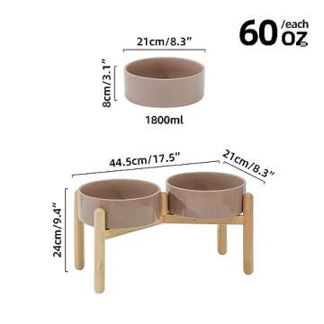 Havniva Ceramic Raised Dog Bowl with Stand for Large Breed Dog Dish Pet Food and Water Bowl (Double ...