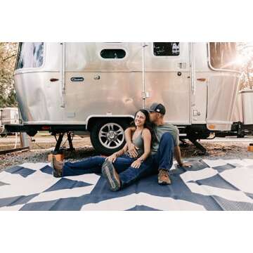 Glamplife Recycled Waterproof RV Rug | XL Outdoor Rug for Camping | Portable Outdoor Area Rug | 8x16 Outdoor Rug for Patio Clearance | Navy Blue and White